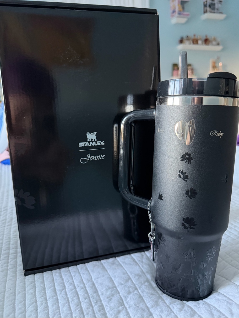 Stanley Black Jennie Floral Travel Tumbler with Handle